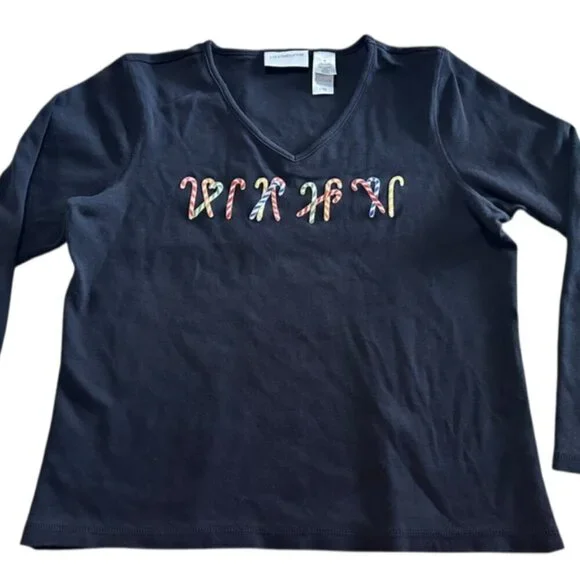 Liz Claiborne Candy Cane Long Sleeve T Shirt Women's Size M - Picture 2 of 5